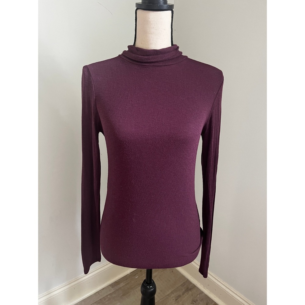 Aerie Real Soft Ribbed Turtleneck Tee Small Burgundy Maroon Preppy Minimalist